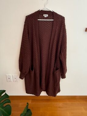 Women's Brown Open-Front Chunky Knit Cardigan
